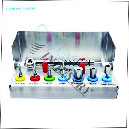 Dental Implant Surgical Kit with Ratchet Wrench, Color-Coded Drills, Pilot Drill, Manual Knob, Extender & Latch Adapter