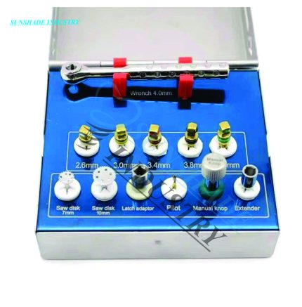Dental Implant Surgical Kit with 4.0mm Ratchet Wrench, Bone Drills, Saw Discs, Pilot, Manual Knob & Extender