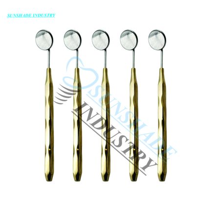 Dental Mirror with Ergonomic Gold Handle and Mirror Head - 5 Pcs
